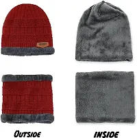 Unisex Winter Wear Wool Beanie Cap Plus Muffler Scarf Combo Set (Any Color)-thumb3