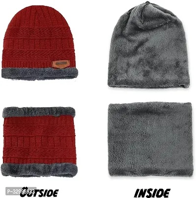 Unisex Winter Wear Wool Beanie Cap Plus Muffler Scarf Combo Set (Any Color)-thumb4