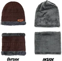 Unisex Winter Wear Wool Beanie Cap Plus Muffler Scarf Combo Set-thumb1