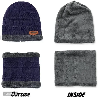 Unisex Winter Wear Wool Beanie Cap Plus Muffler Scarf Combo Set (Any Color)-thumb4