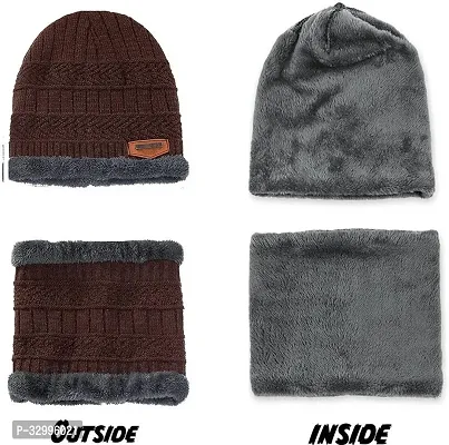 Unisex Winter Wear Wool Beanie Cap Plus Muffler Scarf Combo Set (Any Color)-thumb4