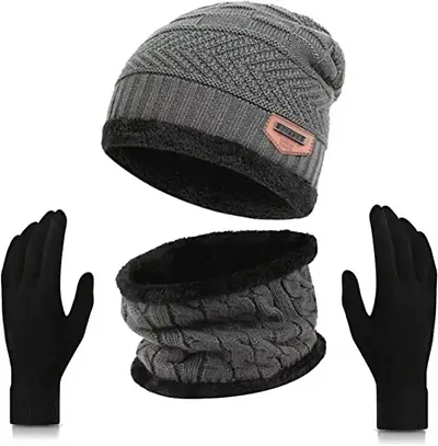 Eastern Club Unisex Wool Winter Neck Scarf, Gloves And Caps (Pack Of 3 Pieces)