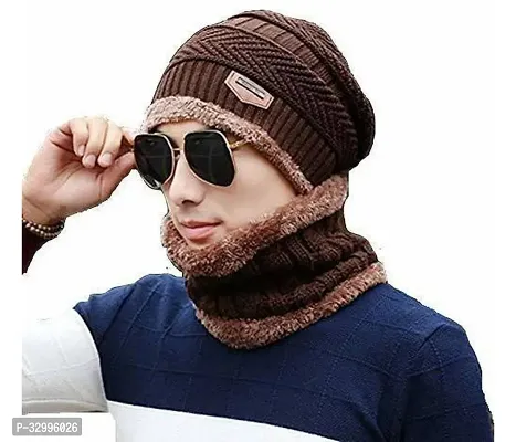 Unisex Winter Wear Wool Beanie Cap Plus Muffler Scarf Combo Set (Any Color)