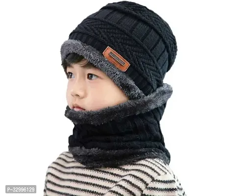 Unisex Winter Wear Wool Beanie Cap Plus Muffler Scarf Combo Set (Any Color)-thumb0