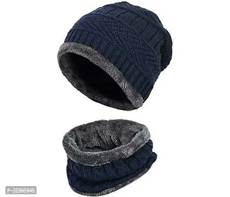 Unisex Winter Wear Wool Beanie Cap Plus Muffler Scarf Combo Set (Any Color)