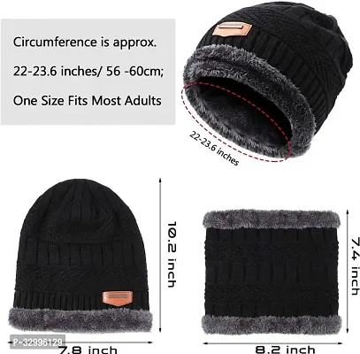 Unisex Winter Wear Wool Beanie Cap Plus Muffler Scarf Combo Set (Any Color)-thumb3