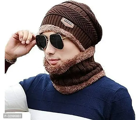 Unisex Winter Wear Wool Beanie Cap Plus Muffler Scarf Combo Set-thumb0