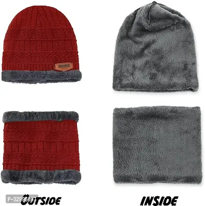 Unisex Winter Wear Wool Beanie Cap Plus Muffler Scarf Combo Set-thumb4