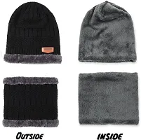 Unisex Winter Wear Wool Beanie Cap Plus Muffler Scarf Combo Set (Any Color)-thumb3