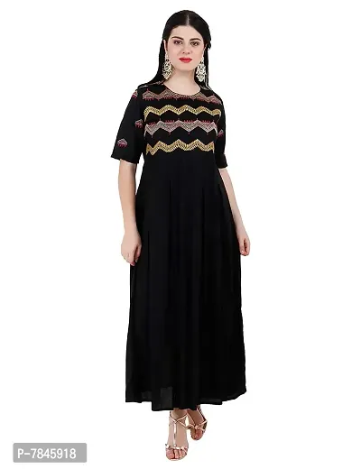 SANJH Black Rayon Zari Work Flared Kurti