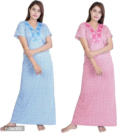 Elegant Cotton Hosiery Printed Nighty For Women- Pack Of 2