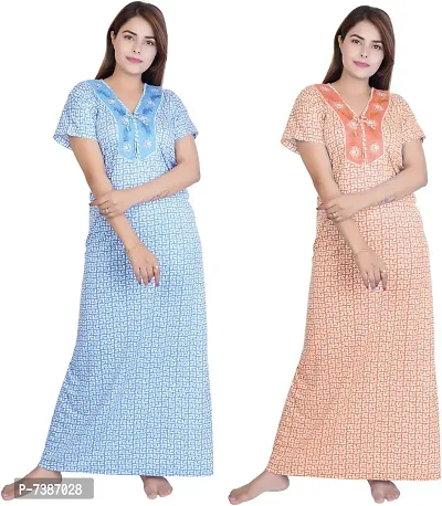 Elegant Cotton Hosiery Printed Nighty For Women- Pack Of 2