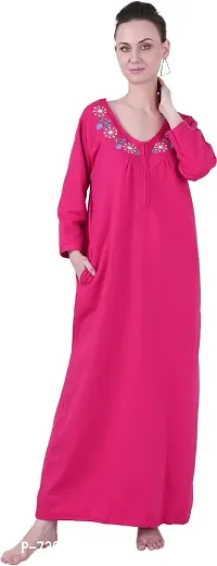 Elegant Woolen Fleece Self Pattern Nighty For Women