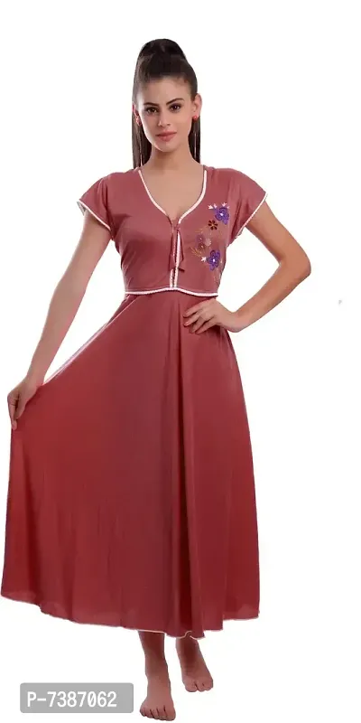 Elegant Cotton Hosiery Self Pattern Frock Pattern Nighty For Women