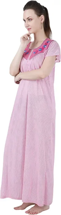 Elegant Cotton Hosiery Striped Nighty For Women-thumb2