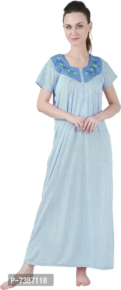 Elegant Cotton Hosiery Striped Nighty For Women