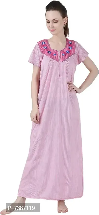 Elegant Cotton Hosiery Striped Nighty For Women-thumb0