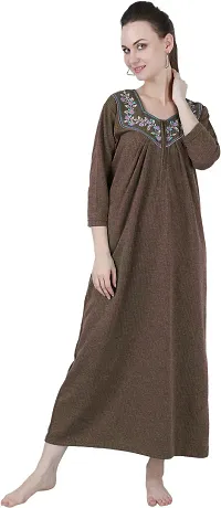 Elegant Woolen Fleece Self Pattern Thermal Nighty For Women-thumb2