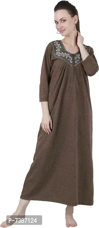 Elegant Woolen Fleece Self Pattern Thermal Nighty For Women-thumb3