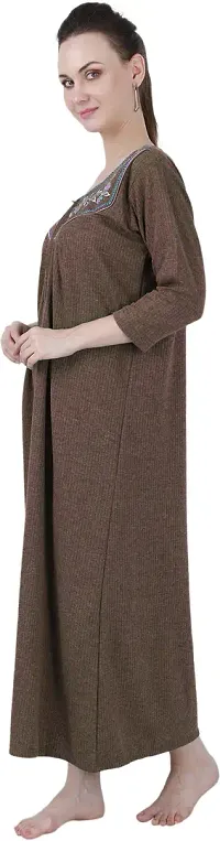 Elegant Woolen Fleece Self Pattern Thermal Nighty For Women-thumb3