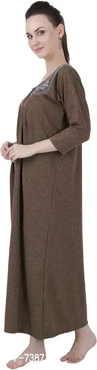 Elegant Woolen Fleece Self Pattern Thermal Nighty For Women-thumb4