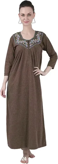Elegant Woolen Fleece Self Pattern Thermal Nighty For Women-thumb0