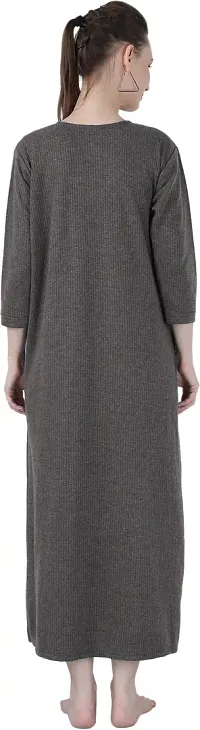 Elegant Woolen Fleece Self Pattern Thermal Nighty For Women-thumb1