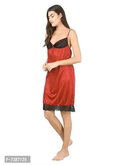 Elegant Satin Self Pattern Short Nighty For Women-thumb3