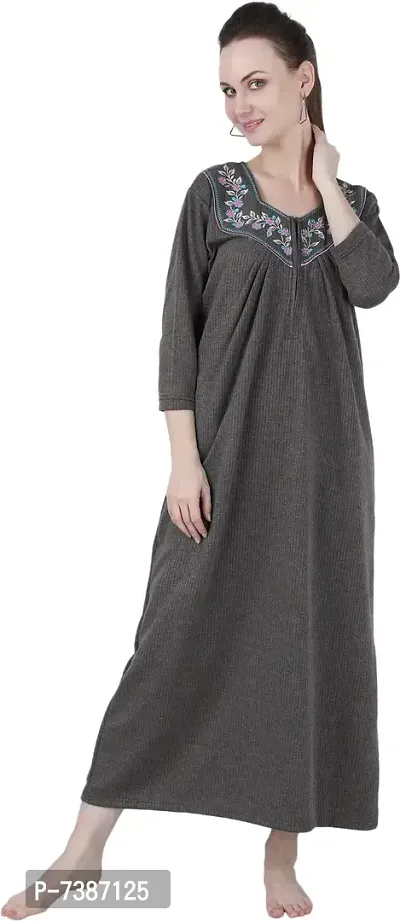Elegant Woolen Fleece Self Pattern Thermal Nighty For Women