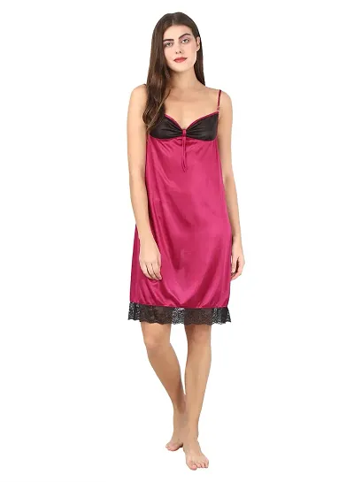 Elegant Satin Self Pattern Short Nighty For Women