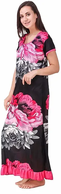 Elegant Satin Blend And Net Printed Nighty with Robe For Women - 5 Pieces-thumb3