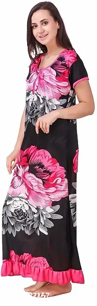 Elegant Satin Blend And Net Printed Nighty with Robe For Women - 5 Pieces-thumb4