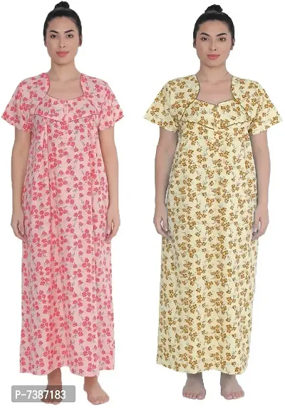 Elegant Cotton Printed Nighty For Women- Pack Of 2