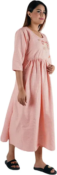 Elegant Cotton Blend Embroidered Feeding Kurta Pattern Nighty For Women-thumb2