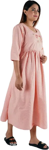 Elegant Cotton Blend Embroidered Feeding Kurta Pattern Nighty For Women-thumb3