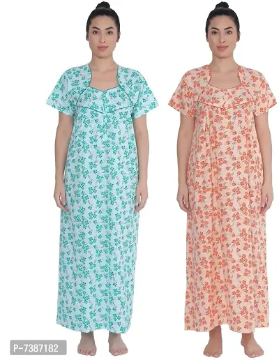 Elegant Cotton Printed Nighty For Women- Pack Of 2-thumb0