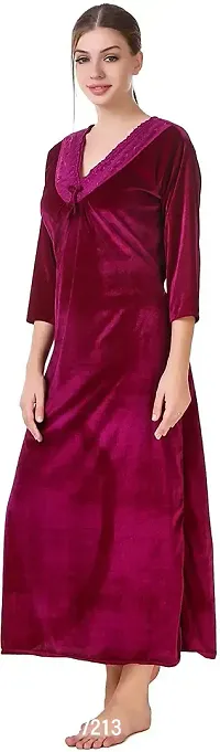 Elegant Velvet Printed Nighty For Women-thumb0