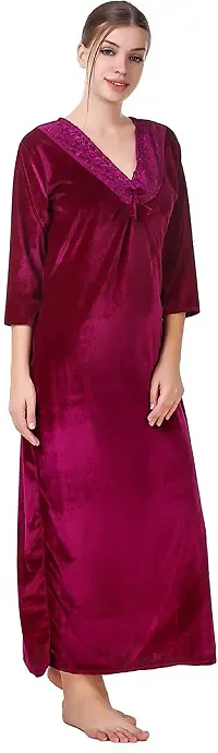 Elegant Velvet Printed Nighty For Women-thumb2