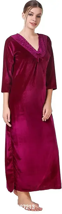 Elegant Velvet Printed Nighty For Women-thumb3