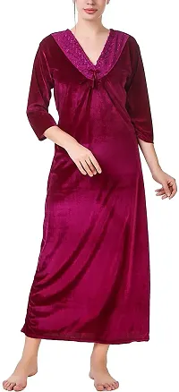 Elegant Velvet Printed Nighty For Women-thumb3