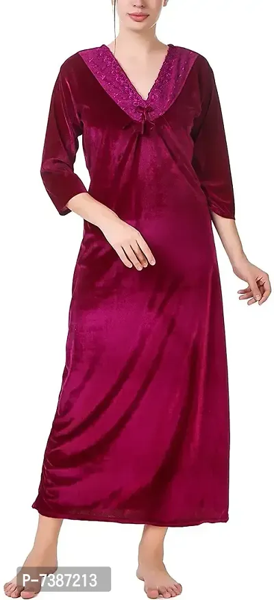 Elegant Velvet Printed Nighty For Women-thumb4