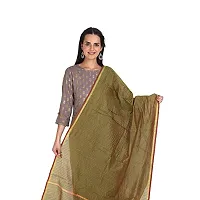 SANJH Women's Poly Cotton Striped Embossed Woven Golden Border and Tassels Dupatta (Green - Mehendi; Free Size)-thumb3