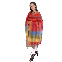 SANJH Women's Poly-Cotton Dupatta with Woven Border and Kantha Theme in The Middle (Multicolour; Free Size)-thumb4