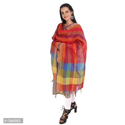 SANJH Women's Poly-Cotton Dupatta with Woven Border and Kantha Theme in The Middle (Multicolour; Free Size)-thumb5