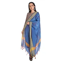 Blue Striped Embossed dupatta with Woven Golden Border and Beautiful Tassels-thumb2