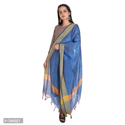 Blue Striped Embossed dupatta with Woven Golden Border and Beautiful Tassels-thumb3