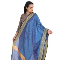 Blue Striped Embossed dupatta with Woven Golden Border and Beautiful Tassels-thumb1