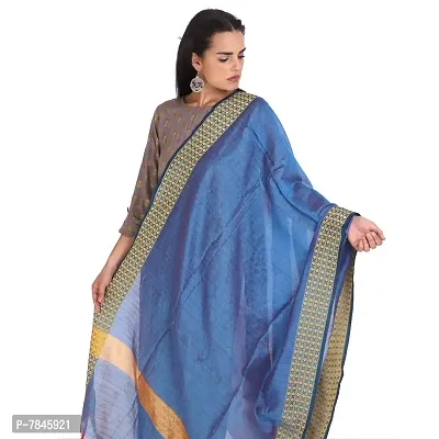 Blue Striped Embossed dupatta with Woven Golden Border and Beautiful Tassels-thumb2