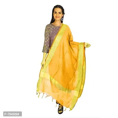 Mustard Striped Embossed dupatta with Woven Golden Border and Beautiful Tassels-thumb0