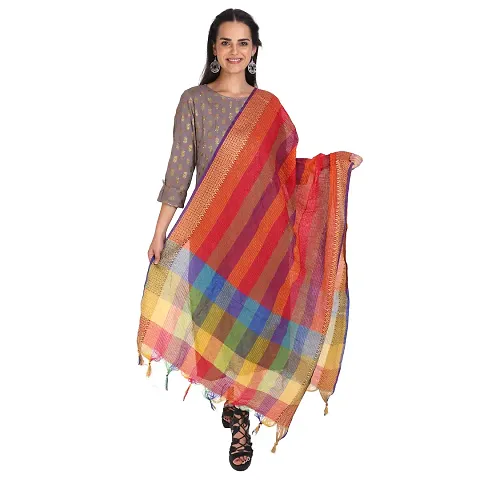 Striped Embossed dupatta with Woven Border and Beautiful Tassels